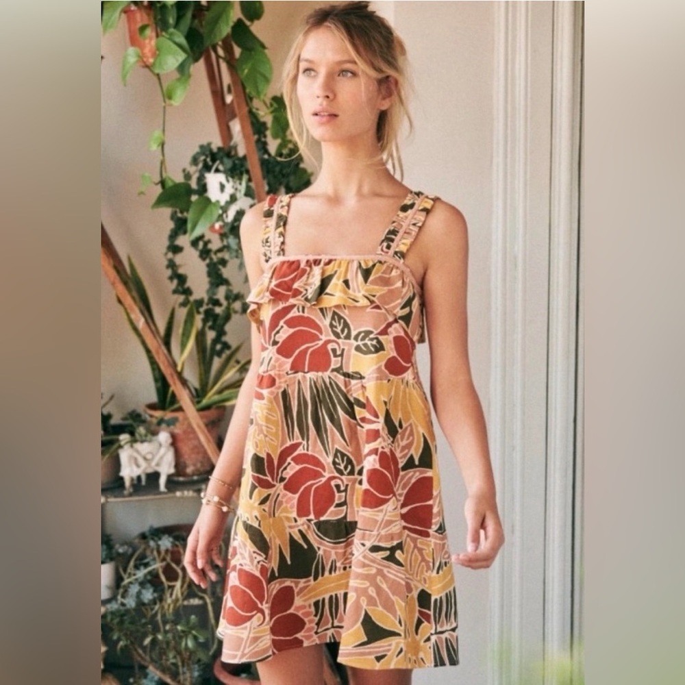 Sezane fily mini dress in Vicky leaf print